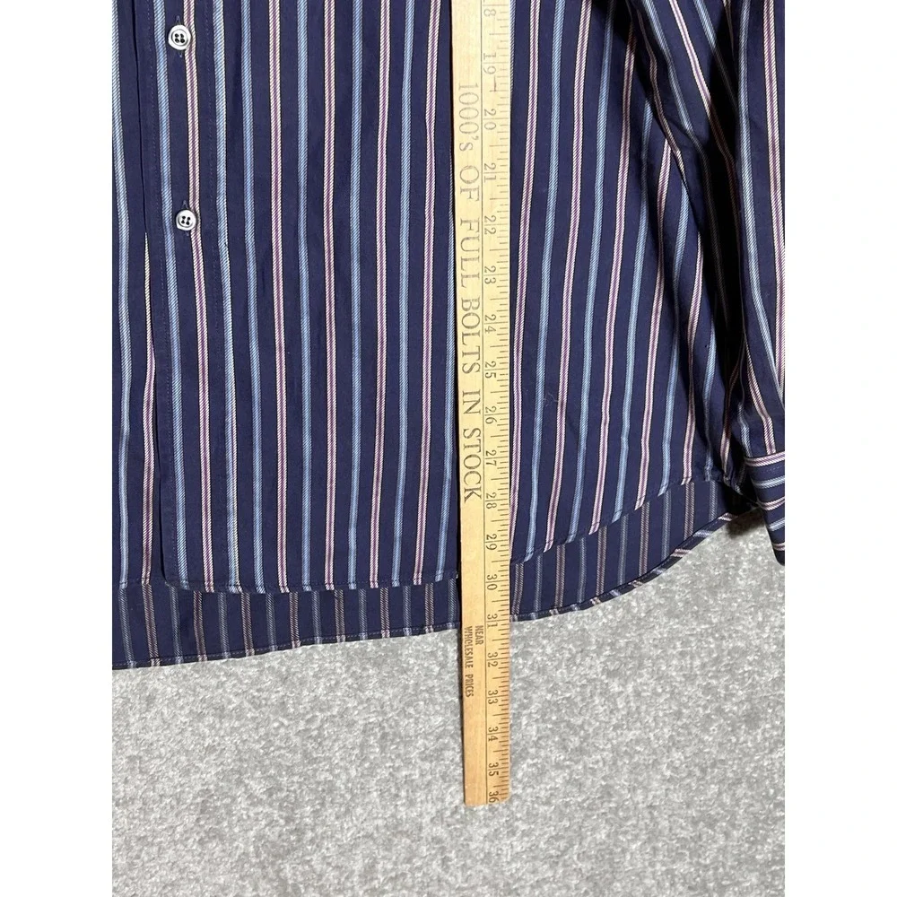 Ingram Button Up Dress Shirt Mens Sz 17.5 Blue Purple Striped Cotton Long Sleeve